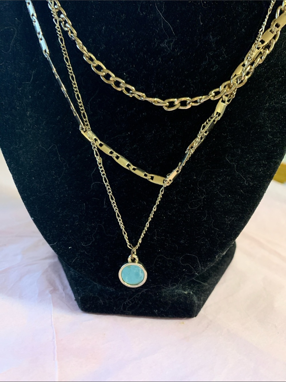 Layered Gold Necklace with Blue Pendant